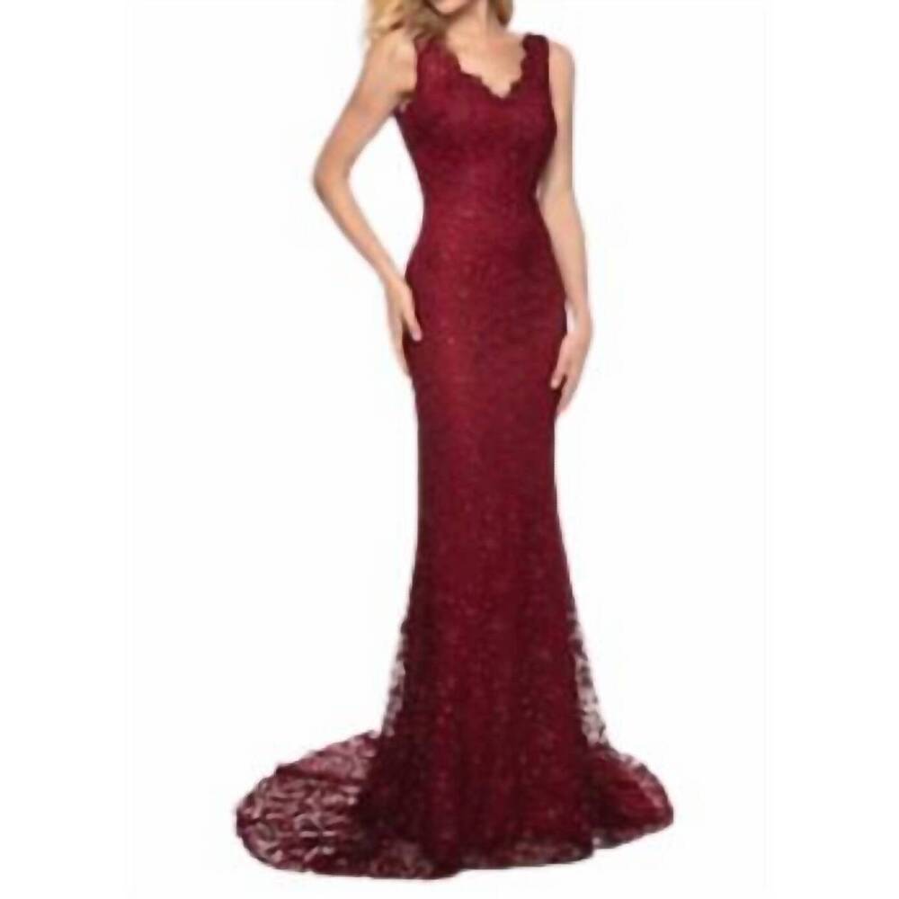 NEW LUCCI LU burgundy lace gown in burgundy